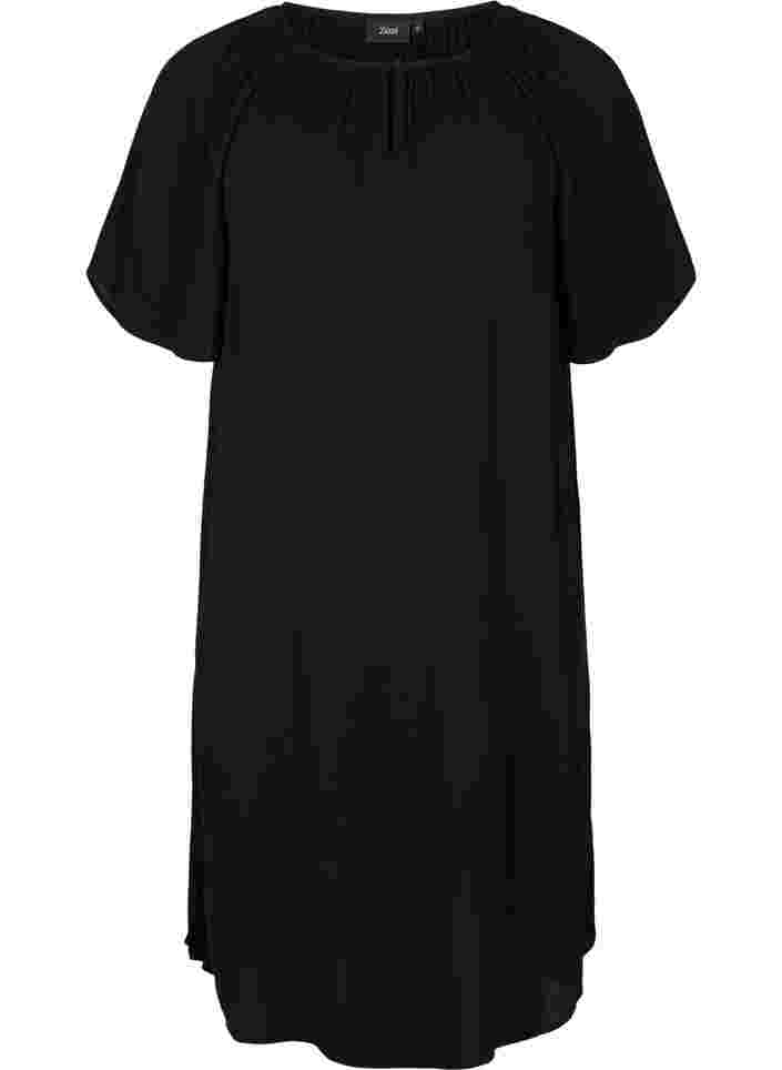 Kortærmet kjole i viskose, Black, Packshot image number 0