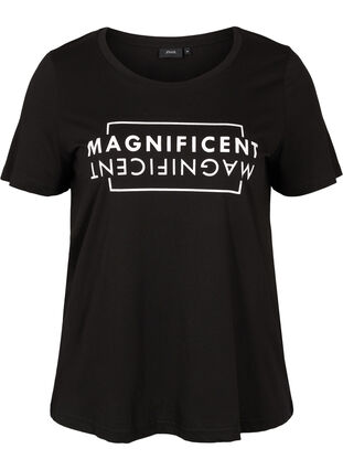 Kortærmet bomulds t-shirt med tryk, Black/Magnificent, Packshot image number 0