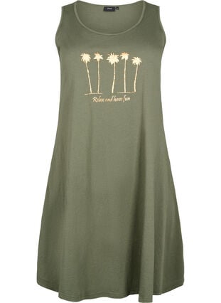 Ærmeløs bomulds kjole med a-shape, Thyme W. Palm trees, Packshot image number 0