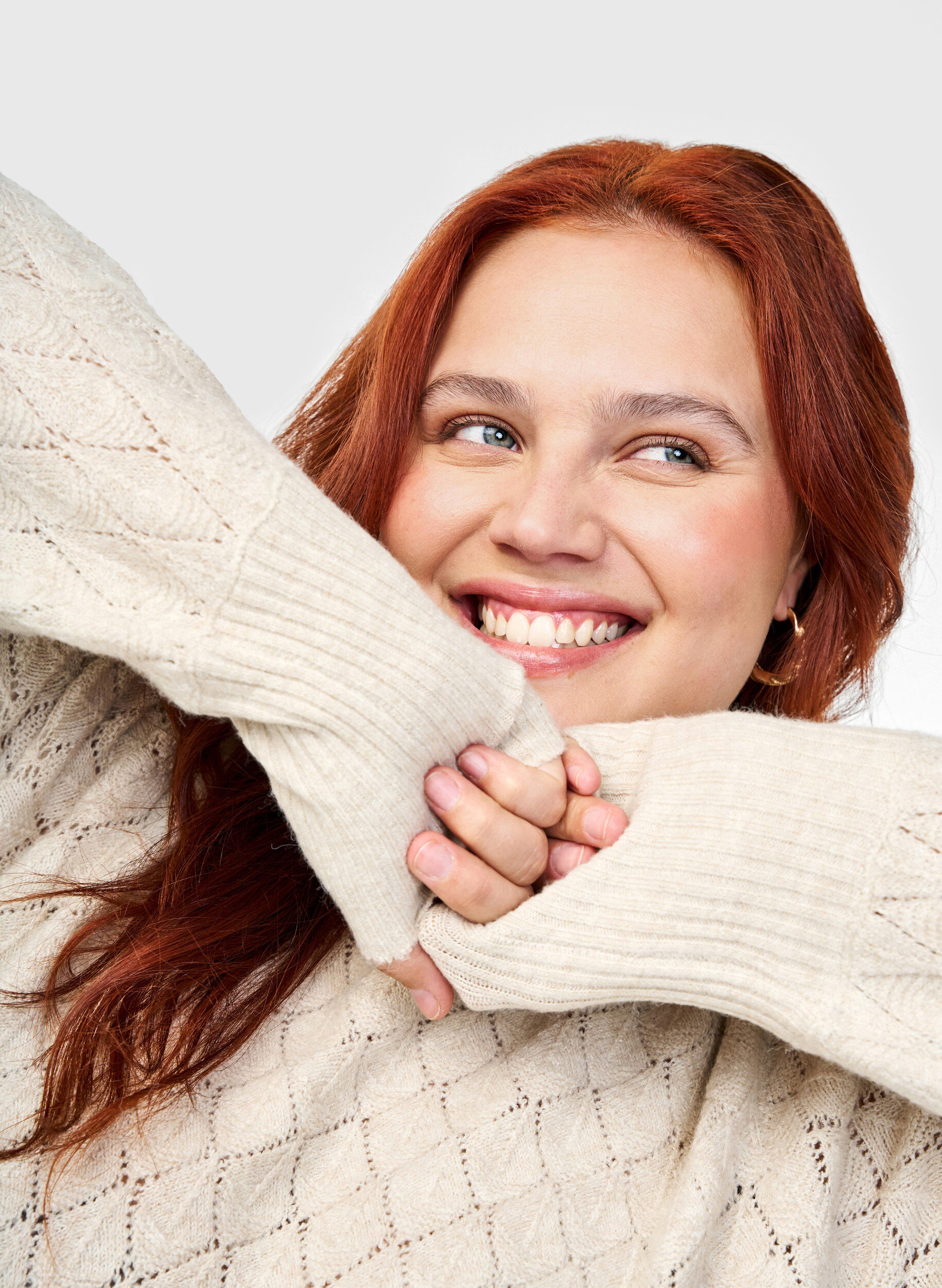 Zizzi Strikbluse med hulm&oslash;nster, Pumice Stone Mel., Image image number 0