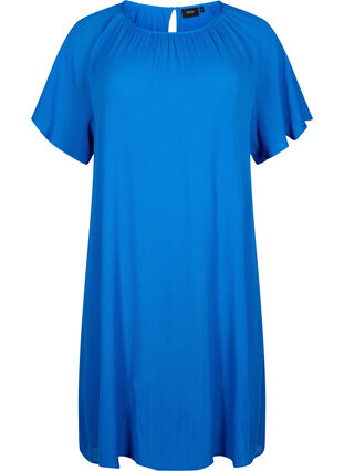 Viskosekjole med korte ærmer, Victoria blue, Packshot image number 0