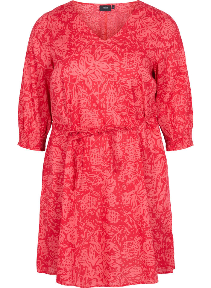 Printet kjole med bindebånd, Ribbon Red AOP, Packshot image number 0