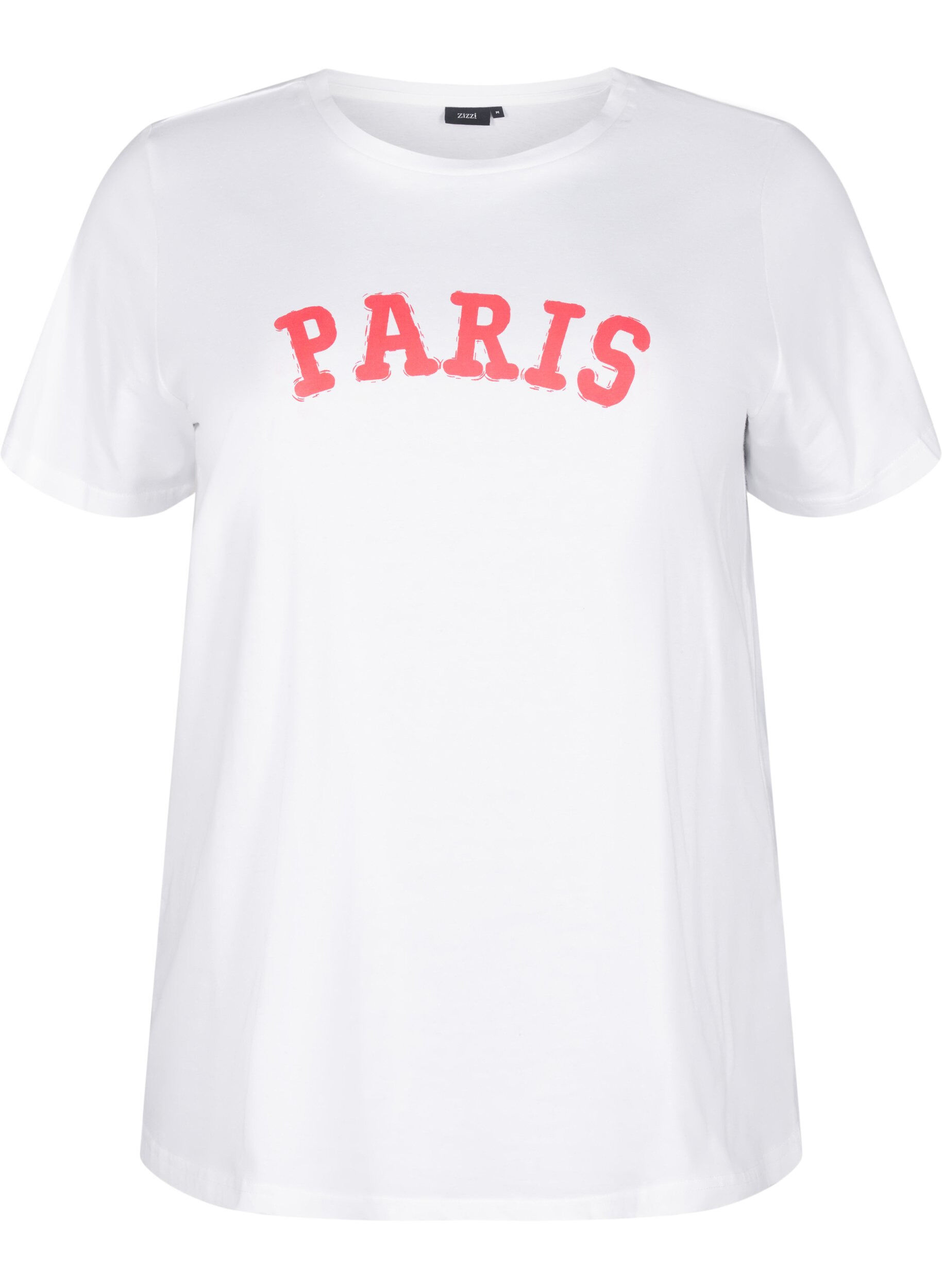 Zizzi T-shirt i &oslash;kologisk bomuld med motiv, Bright White Printet, Packshot image number 0