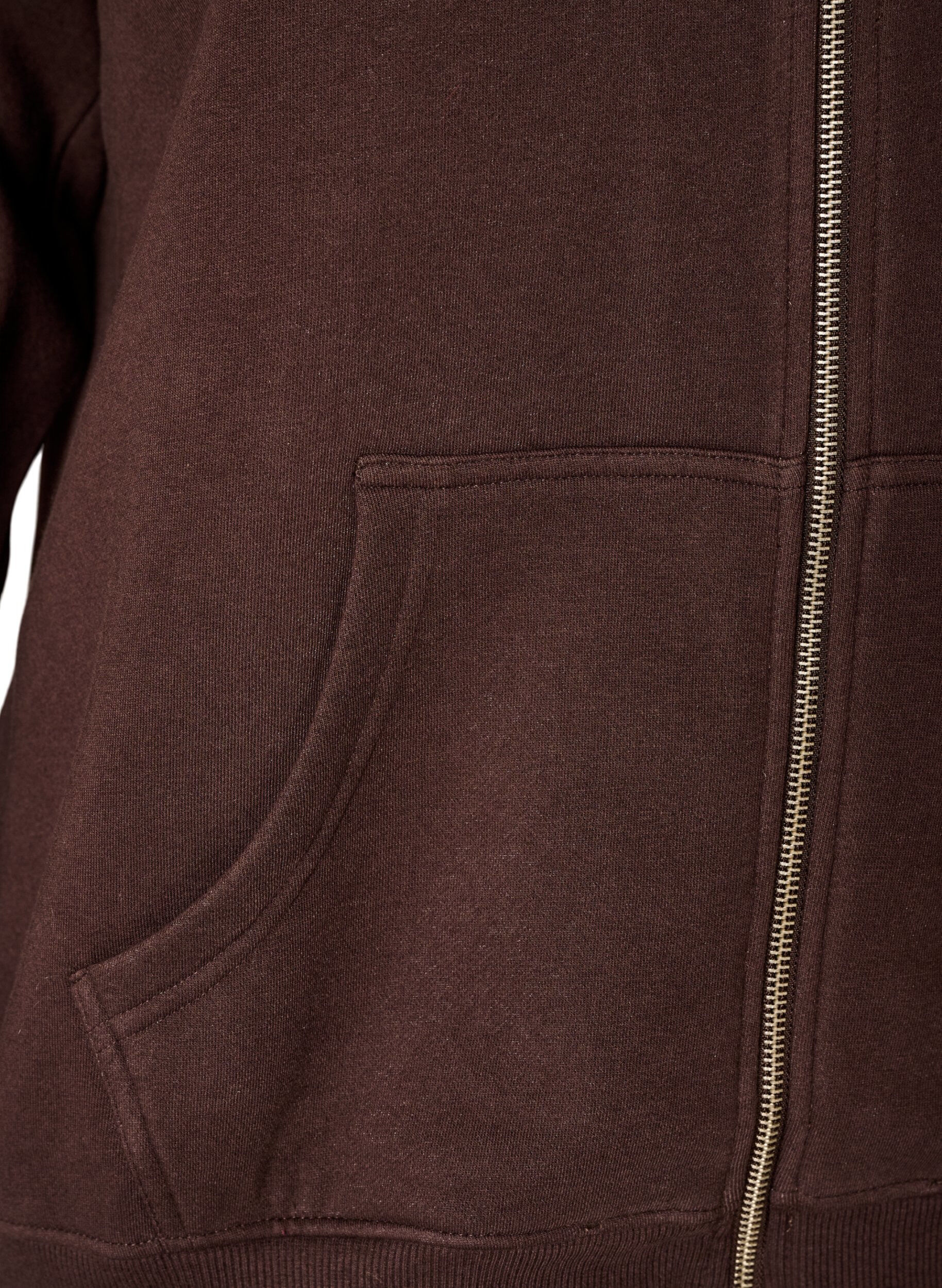 ZizziSweatcardigan med h&oslash;j krave og lynl&aring;s, Brun, Packshot image number 3