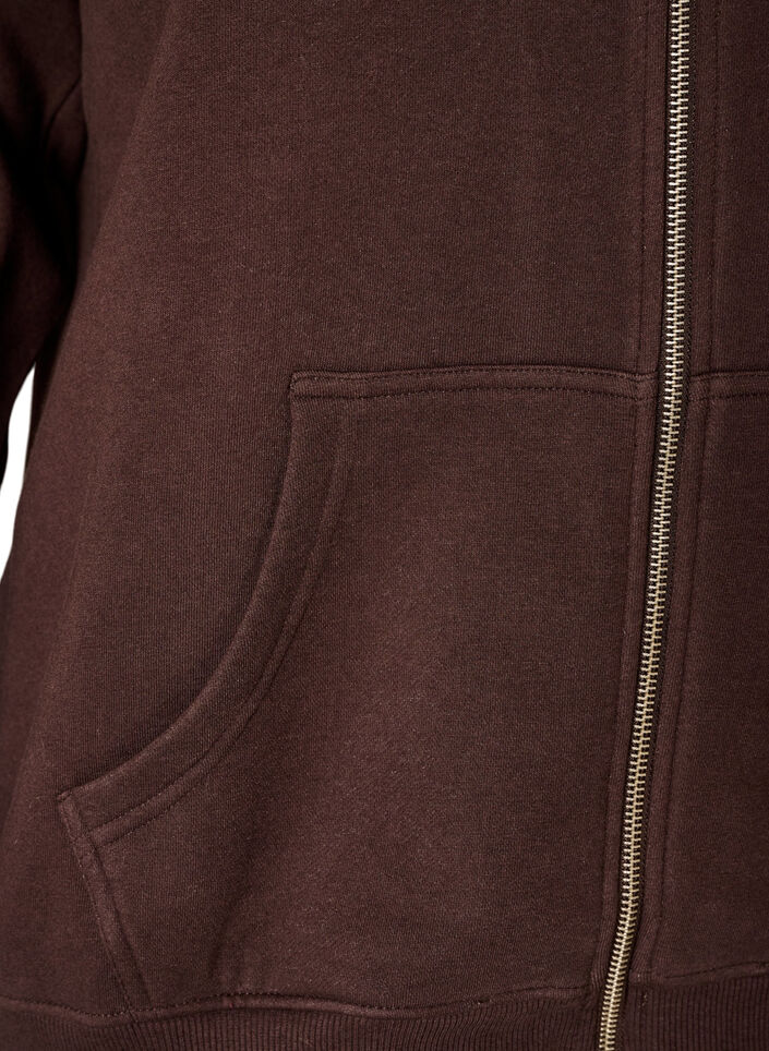 Sweatcardigan med h&oslash;j krave og lynl&aring;s, Brun, Packshot image number 3