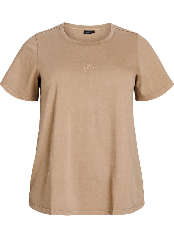 T-shirt i økologisk bomuld med vasket look, Beige, Packshot
