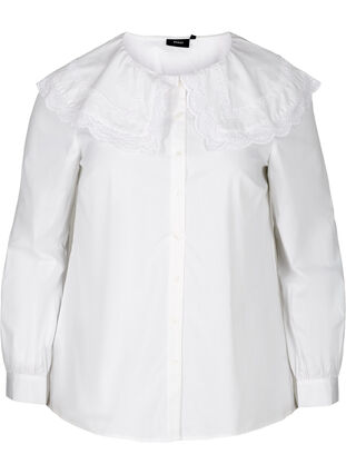 Bomulds skjorte med stor krave, Bright White, Packshot image number 0