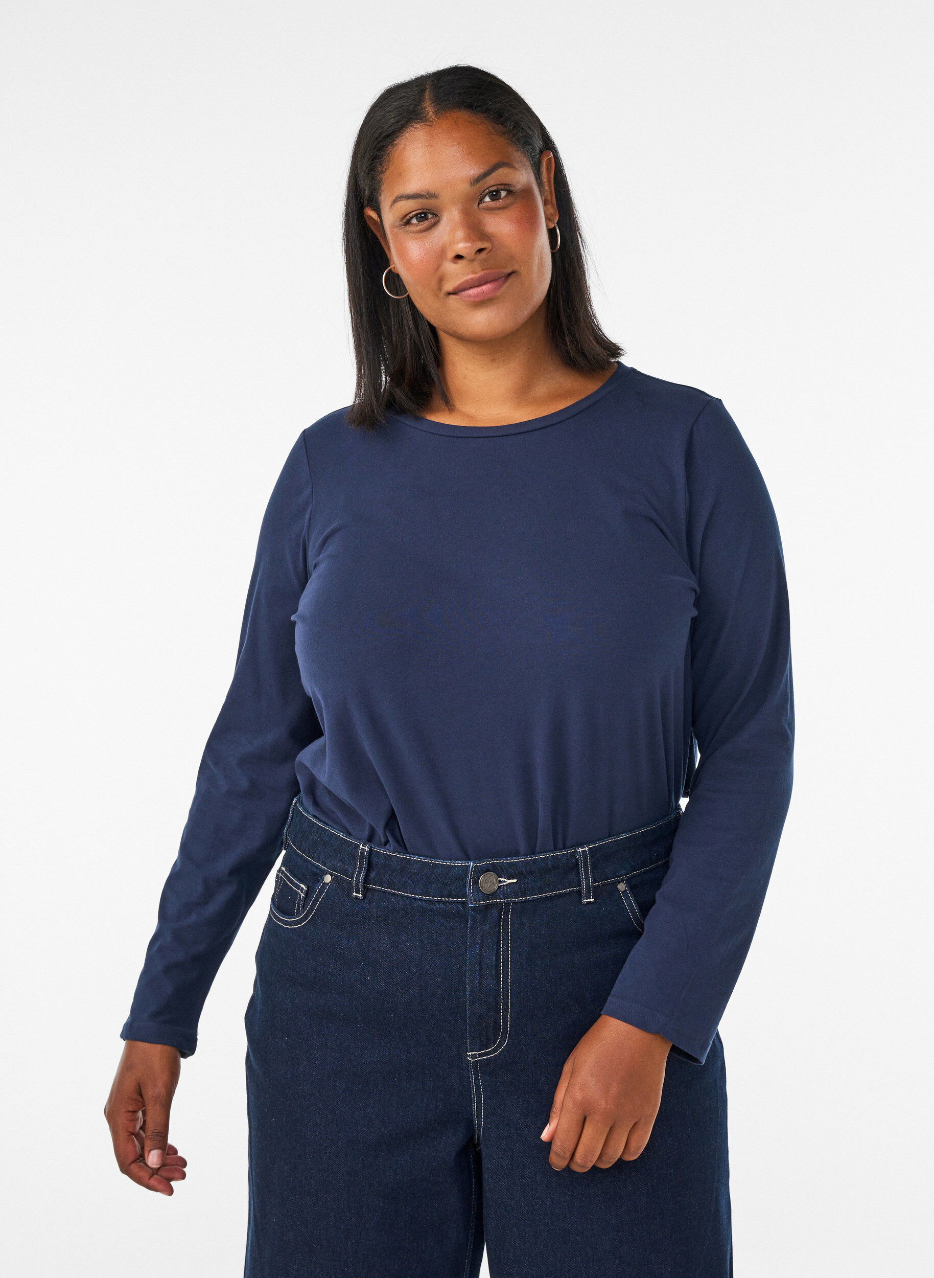 ZizziBasis jerseybluse med lange &aelig;rmer, Bl&aring;, Model image number 0