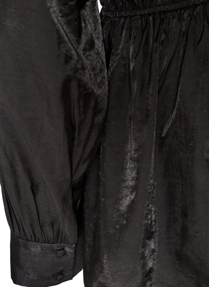 Glansfuld viskosebluse med peplum-effekt, Sort, Packshot image number 3
