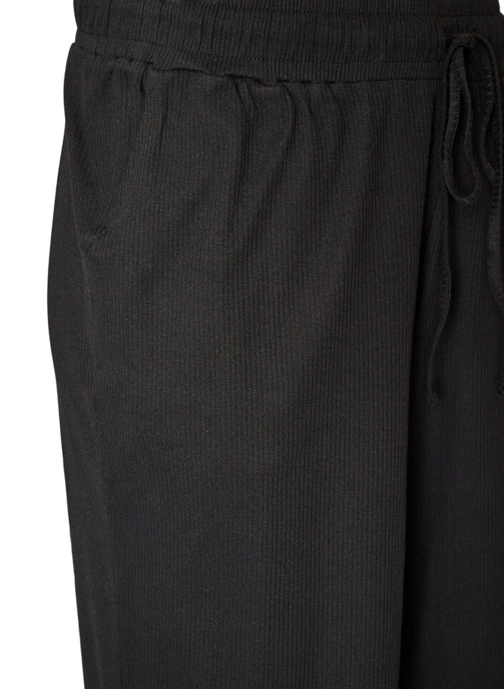 Pyjamasbukser med ribstruktur og lige ben, Sort, Packshot image number 2