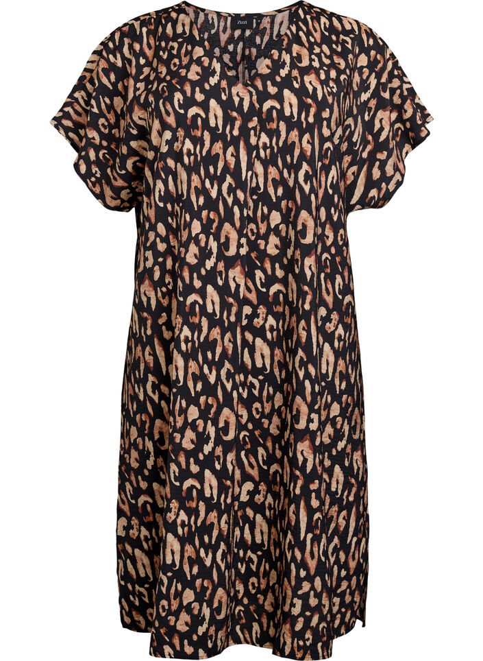 V-hals kjole i viskose, Sort, Packshot image number 0