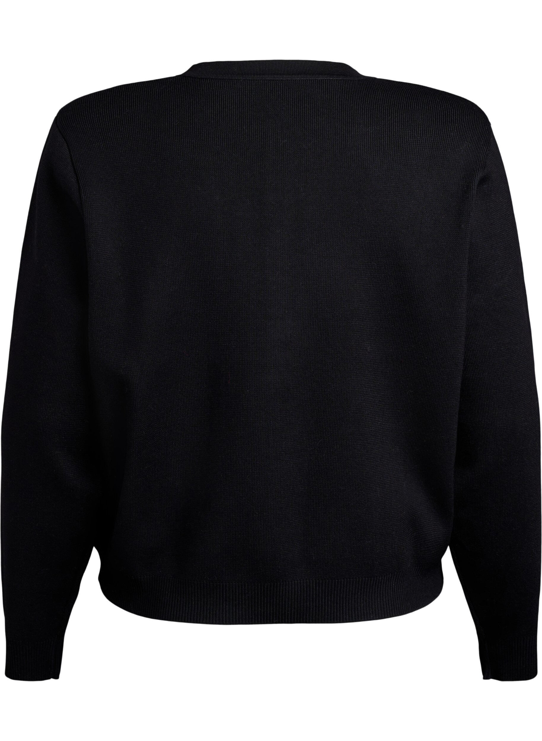 Zizzi Cardigan med dekorative guldknapper, Sort, Packshot image number 1