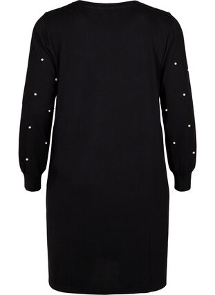 Langærmet kjole med perledetaljer, Black, Packshot image number 1