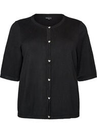 Strikket cardigan med hjerteknapper og korte &aelig;rmer, Sort