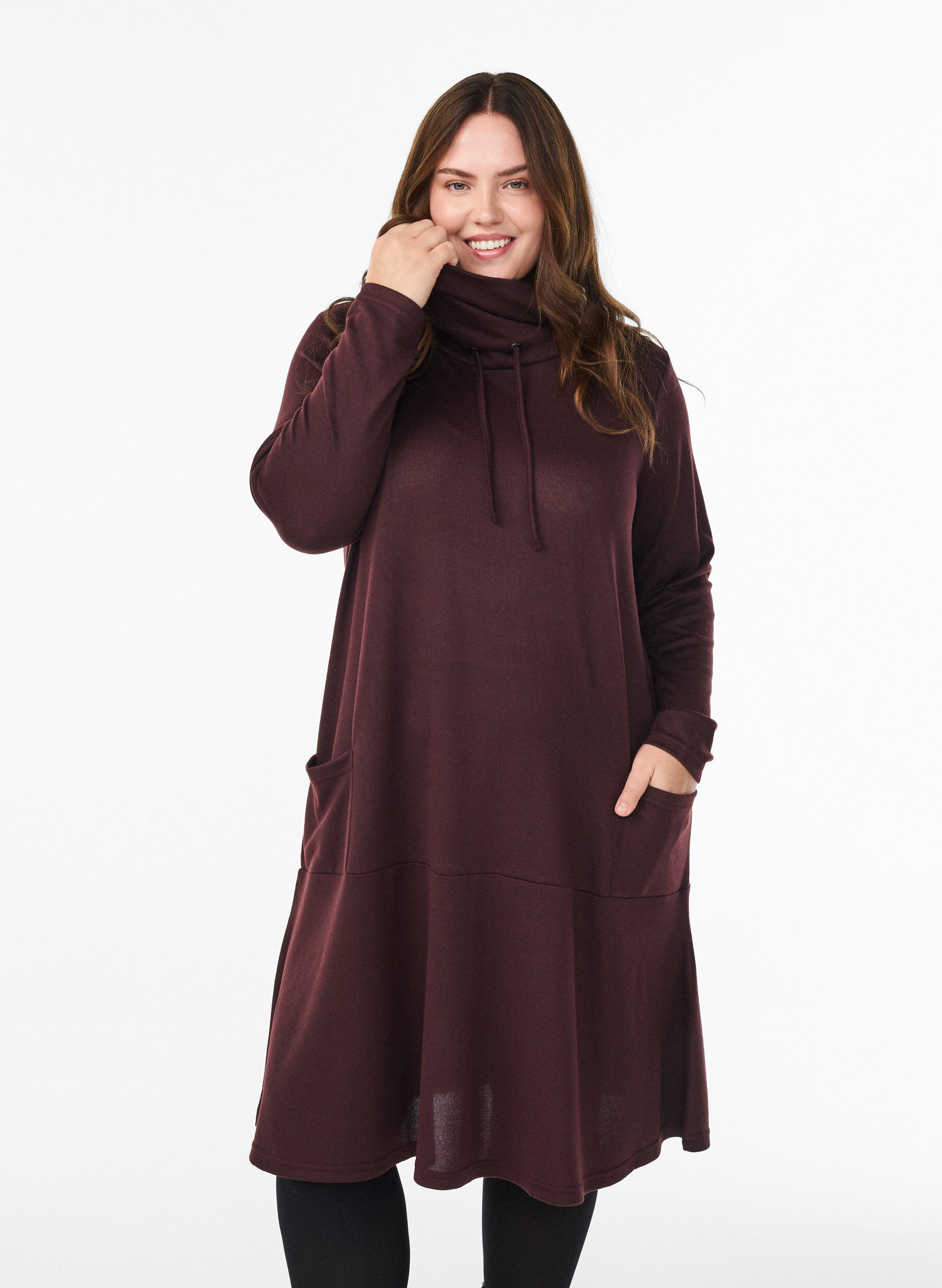 Jerseykjole med h&oslash;j hals og lommer , R&oslash;d, Model