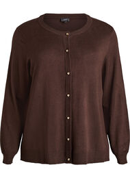 Finstrikket cardigan med kugleknapper, Brun