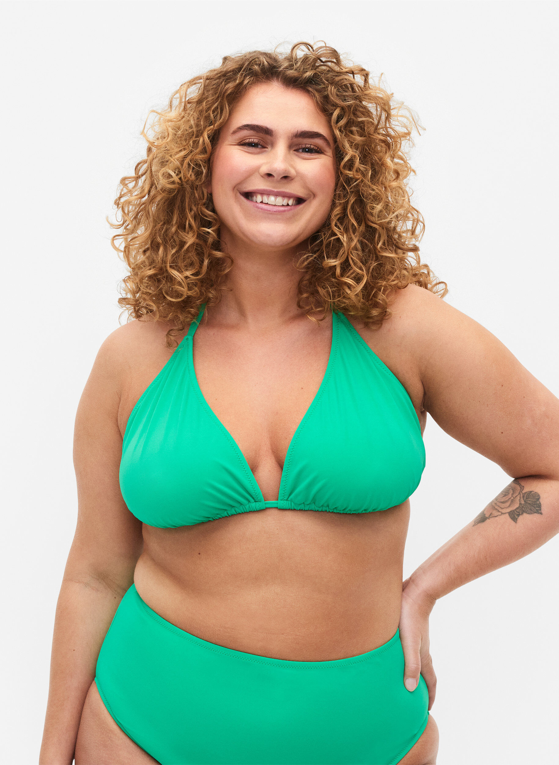 Ensfarvet trekants bikini bh, Gr&oslash;n, Model