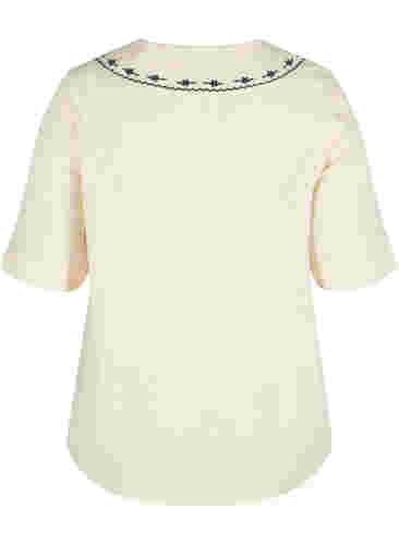 Kortærmet skjorte i bomuld med stor krave, MotherOfPearl w.Blue, Packshot image number 1