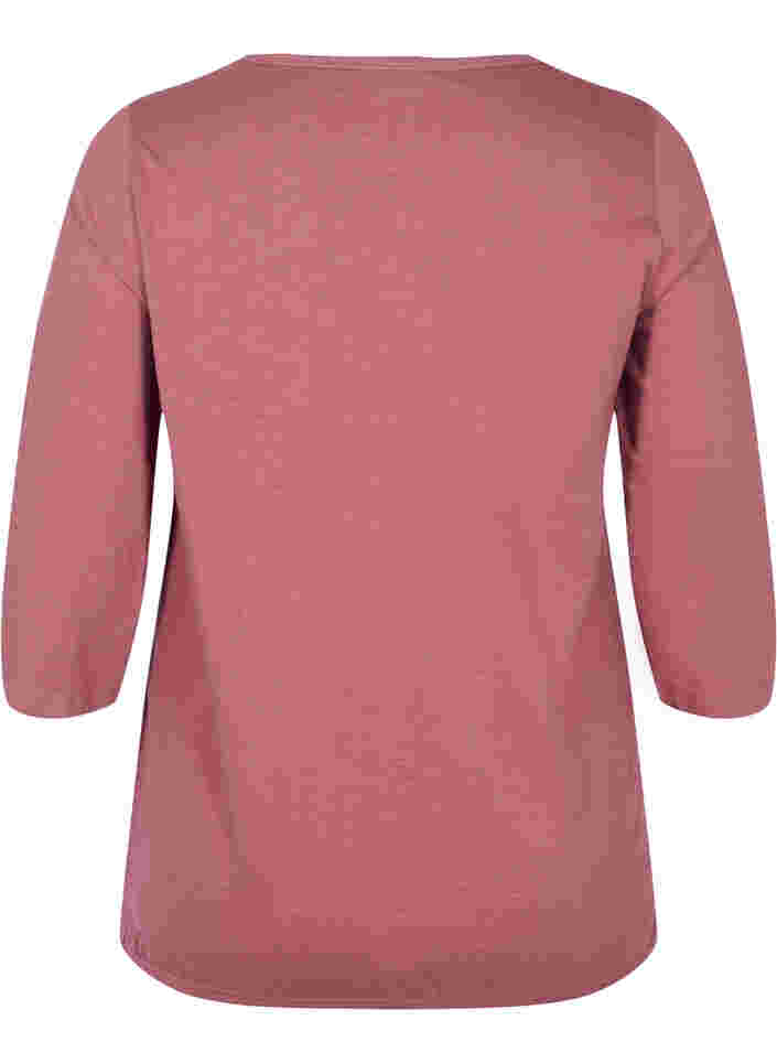 Ensfarvet bluse med 3/4 ærmer i bomuld, Rose Brown, Packshot image number 1