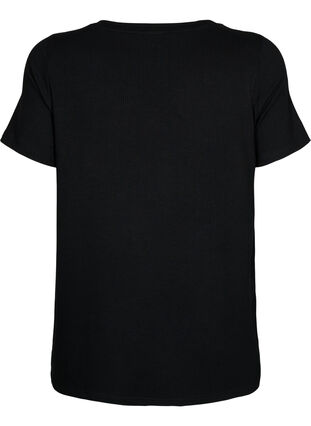 Viskose t-shirt med ribstruktur og v-hals, Black, Packshot image number 1