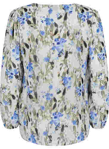 Printet bluse med lange ærmer, Blue Flower AOP, Packshot image number 1