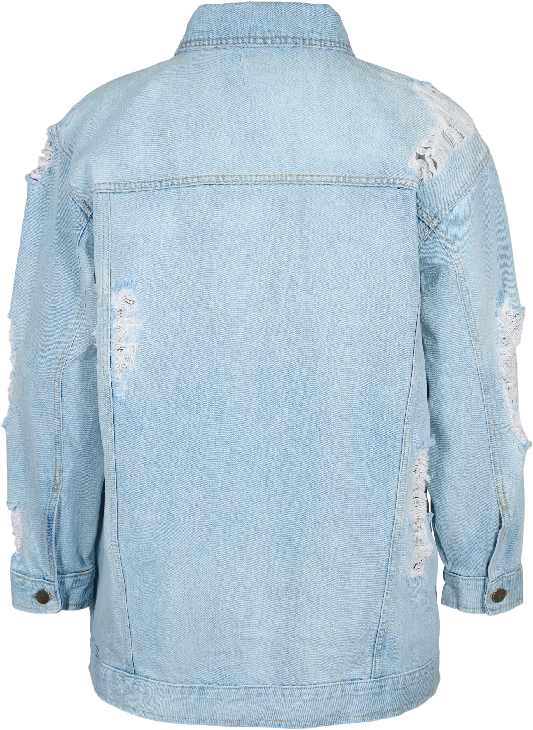 Zizzi L&oslash;stsiddende denimjakke med sliddetaljer, Light blue denim, Packshot image number 1