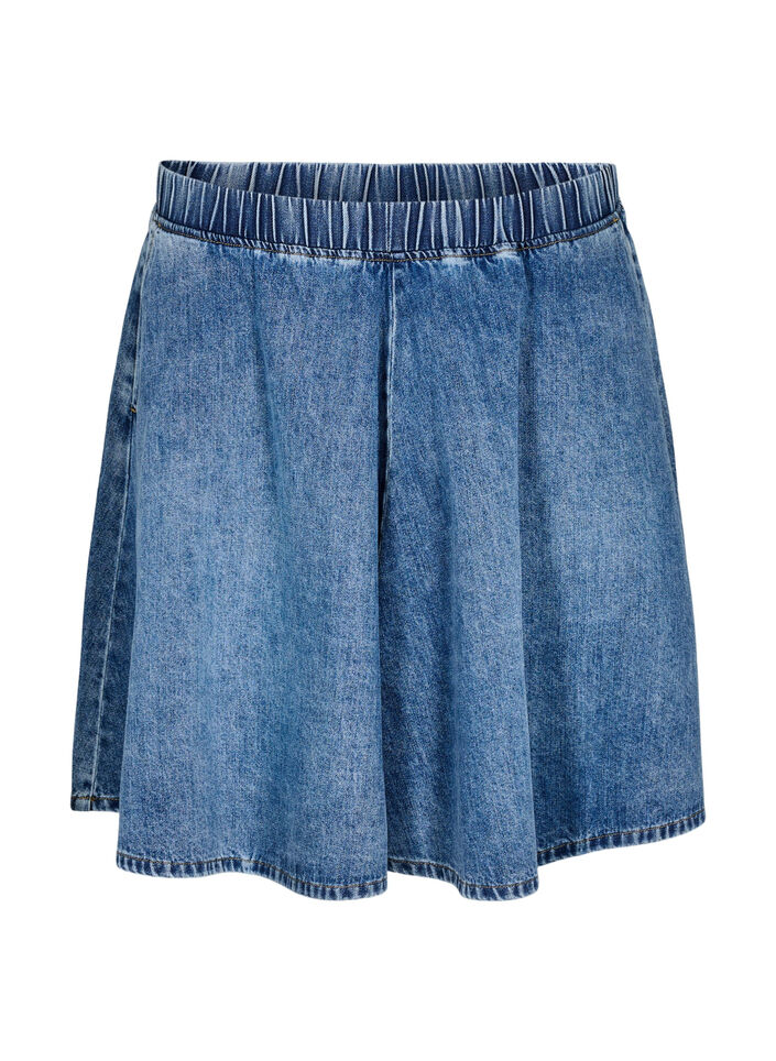 Kort skater nederdel i denim, Bl&aring;, Packshot image number 0