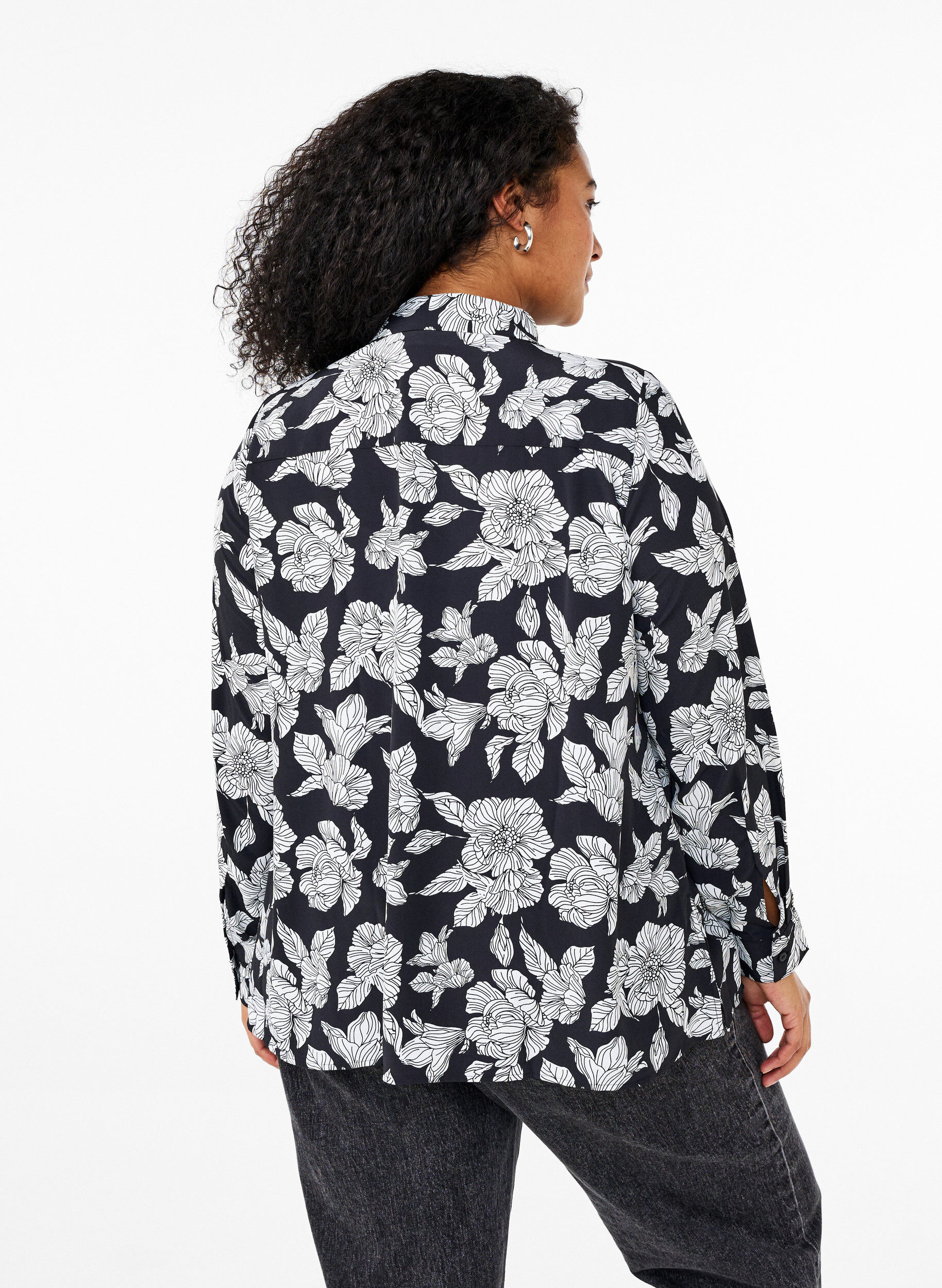 Zizzi Skjorte med blomsterprint, Sort, Model image number 2