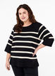 3/4 ærmet strikbluse med striber, Black Birch Stripes, Model image number 0