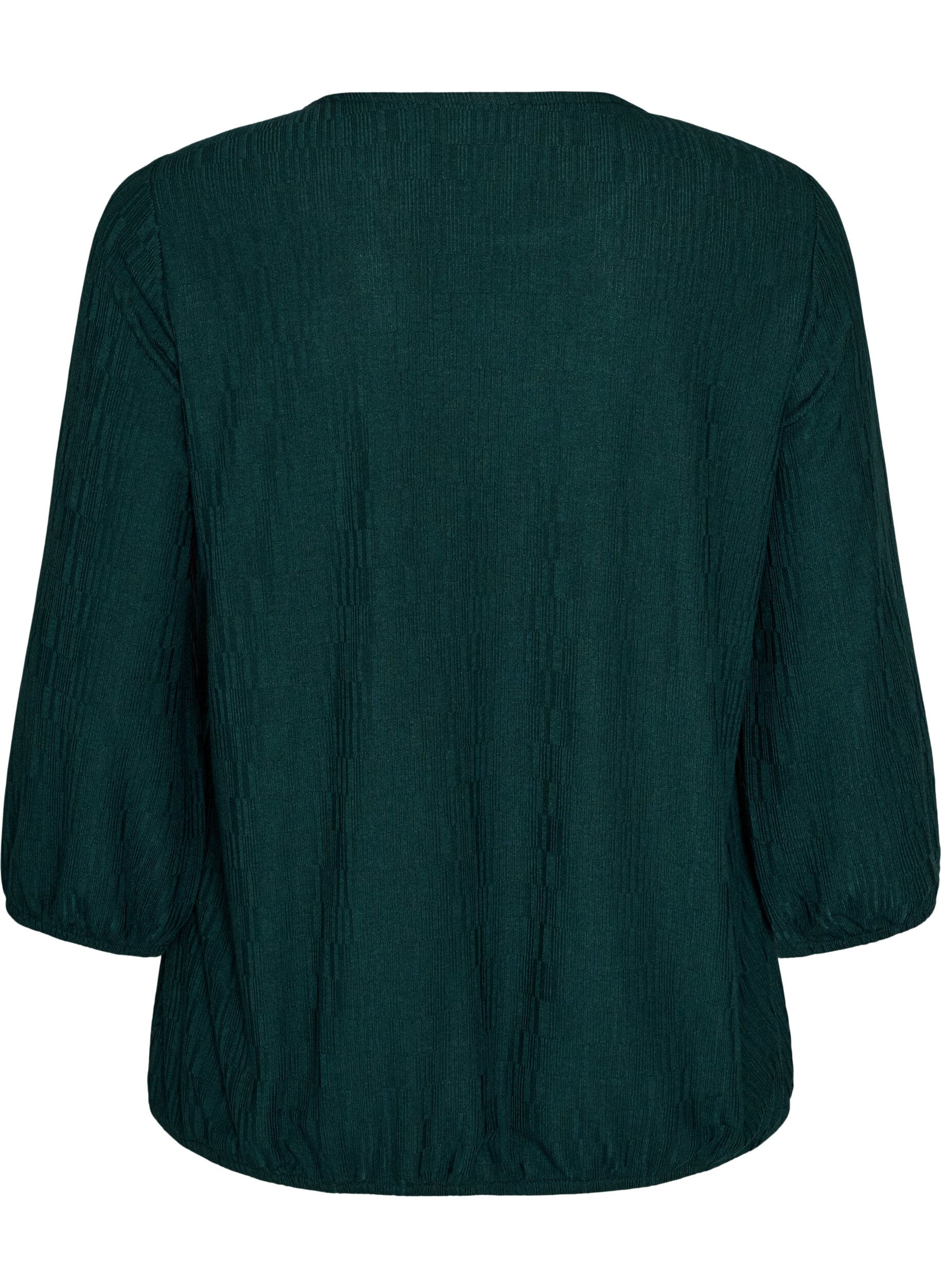 ZizziBluse med struktur og 3/4 &aelig;rmer, Gr&oslash;n, Packshot image number 1
