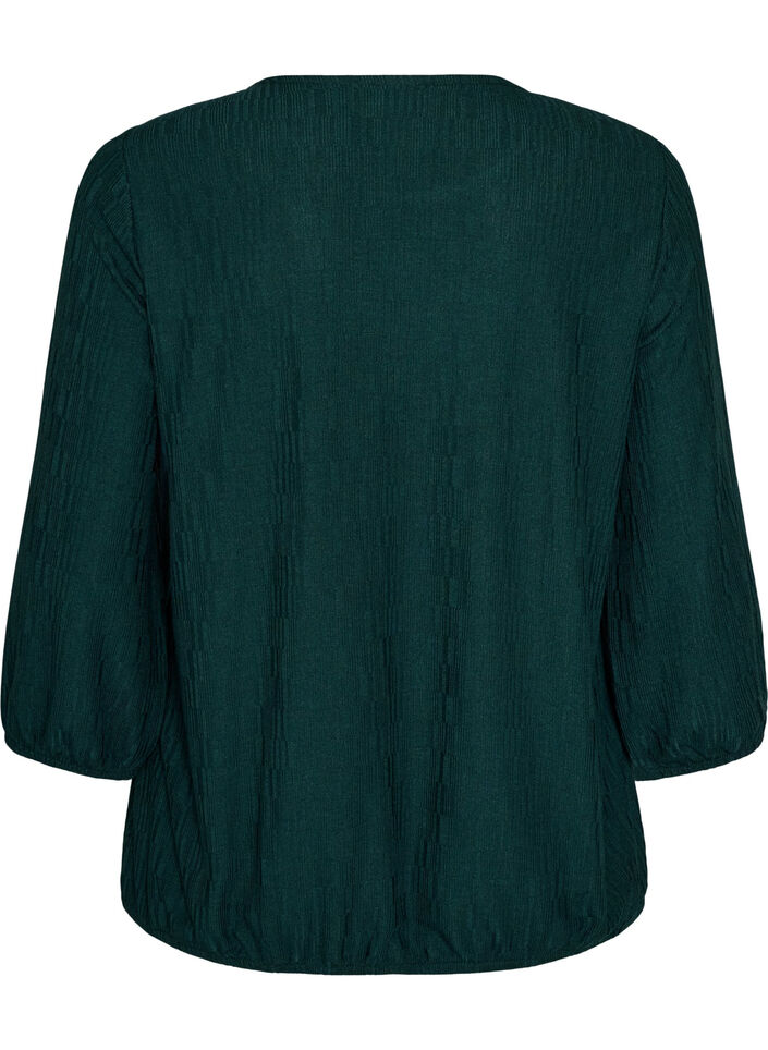 Bluse med struktur og 3/4 &aelig;rmer, Gr&oslash;n, Packshot image number 1