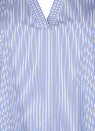 Stribet bluse med peplum og flæsedetaljer, Blue Stripe, Packshot image number 2
