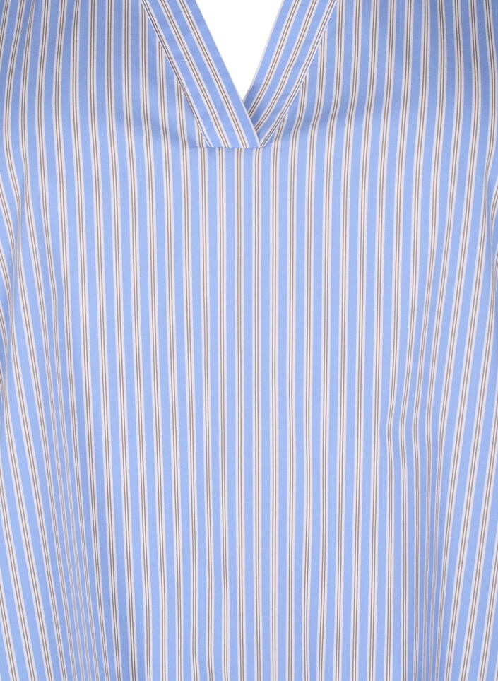 Stribet bluse med peplum og flæsedetaljer, Blue Stripe, Packshot image number 2