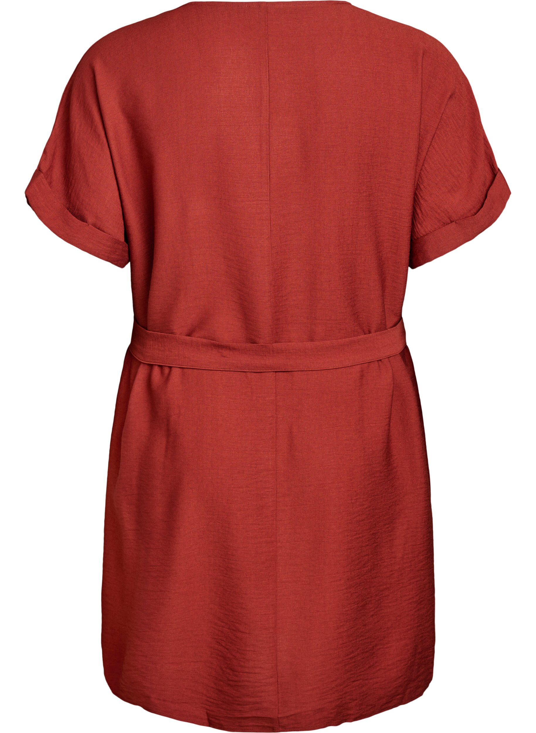 Zizzi Kort kjole med l&oslash;s pasform og bindeb&aelig;lte, R&oslash;d, Packshot image number 1