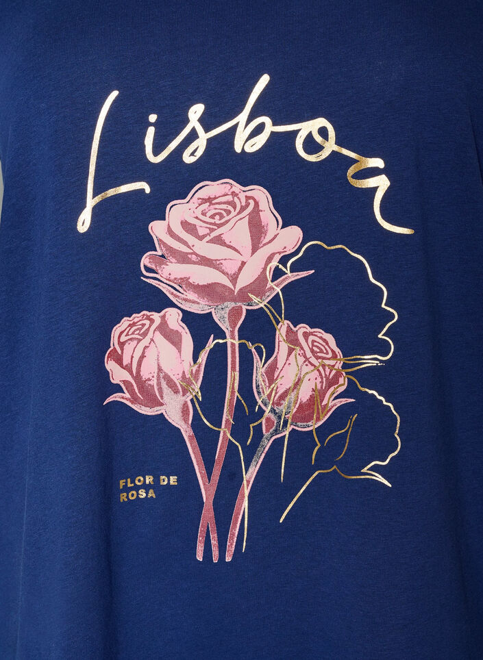 T-shirt i bomuld med frontprint og V-hals, Bl&aring;, Packshot image number 2