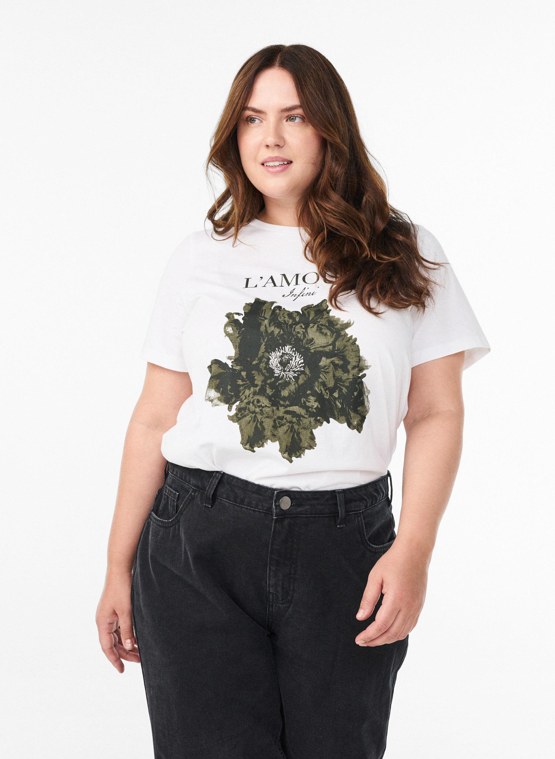 Bomulds t-shirt med frontmotiv, Hvid, Model