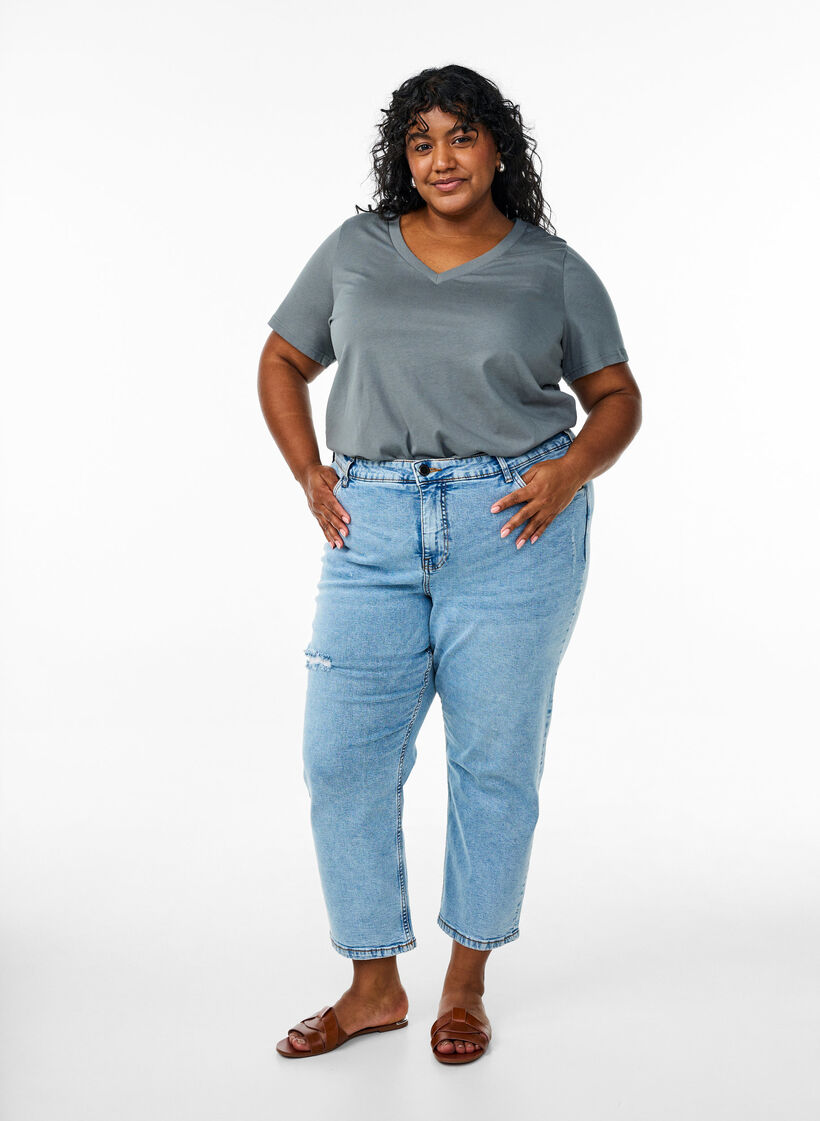 Basis t-shirt i bomuld med V-hals, Grøn, Model image number 1