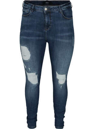 Højtaljede Amy jeans med slid, Blue denim, Packshot image number 0