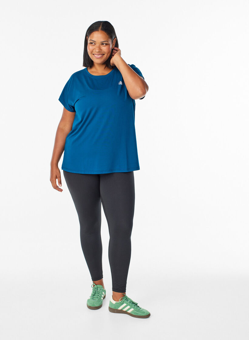 Ensfarvet tr&aelig;nings t-shirt, Bl&aring;, Model image number 1