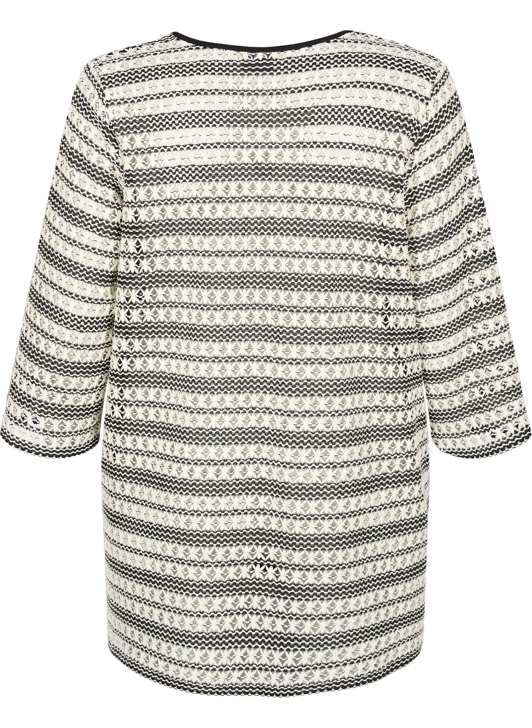 Zizzi H&aelig;klet cardigan med bindeb&aring;nd, Black White, Packshot image number 1