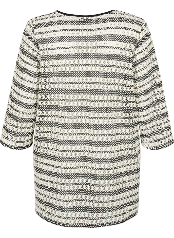 Hæklet cardigan med bindebånd, Black White, Packshot image number 1