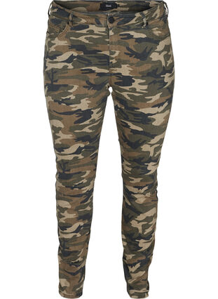 Printede Amy jeans med høj talje, Camouflage, Packshot image number 0