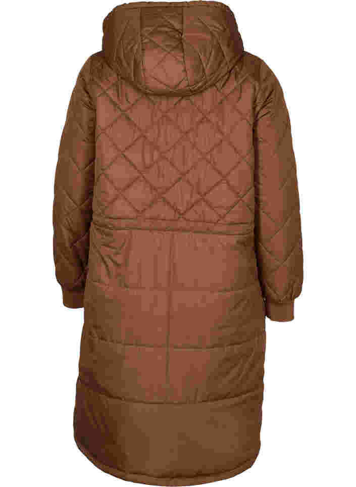Quiltet jakke med hætte og justerbar talje, Toffee, Packshot image number 1