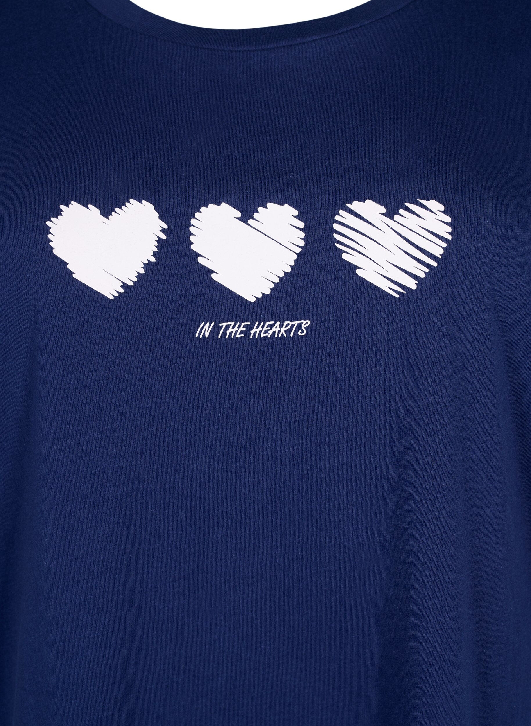Zizzi T-shirt i bomuld med print og rund hals , Medieval B.W. Hearts, Packshot image number 2
