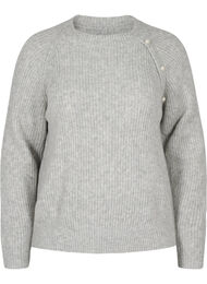Meleret strikbluse med perleknapper, Light Grey Melange