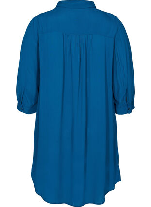 Viskose tunika med knapper og 3/4 ærmer, Maroccan Blue, Packshot image number 1