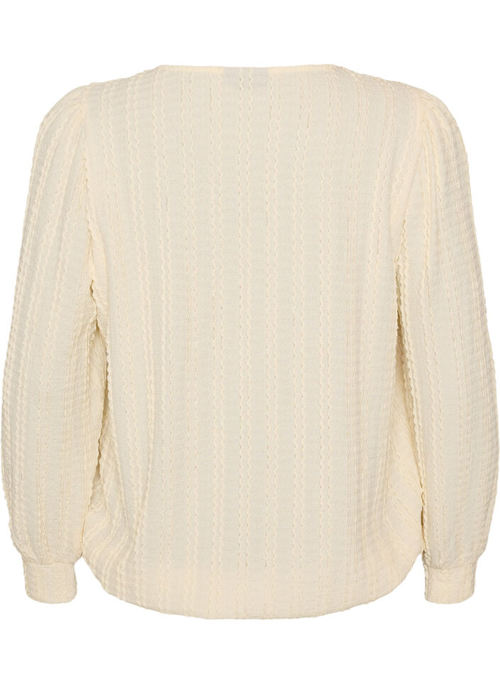 Jerseybluse med struktur og ballonform, Vanilla, Packshot image number 1