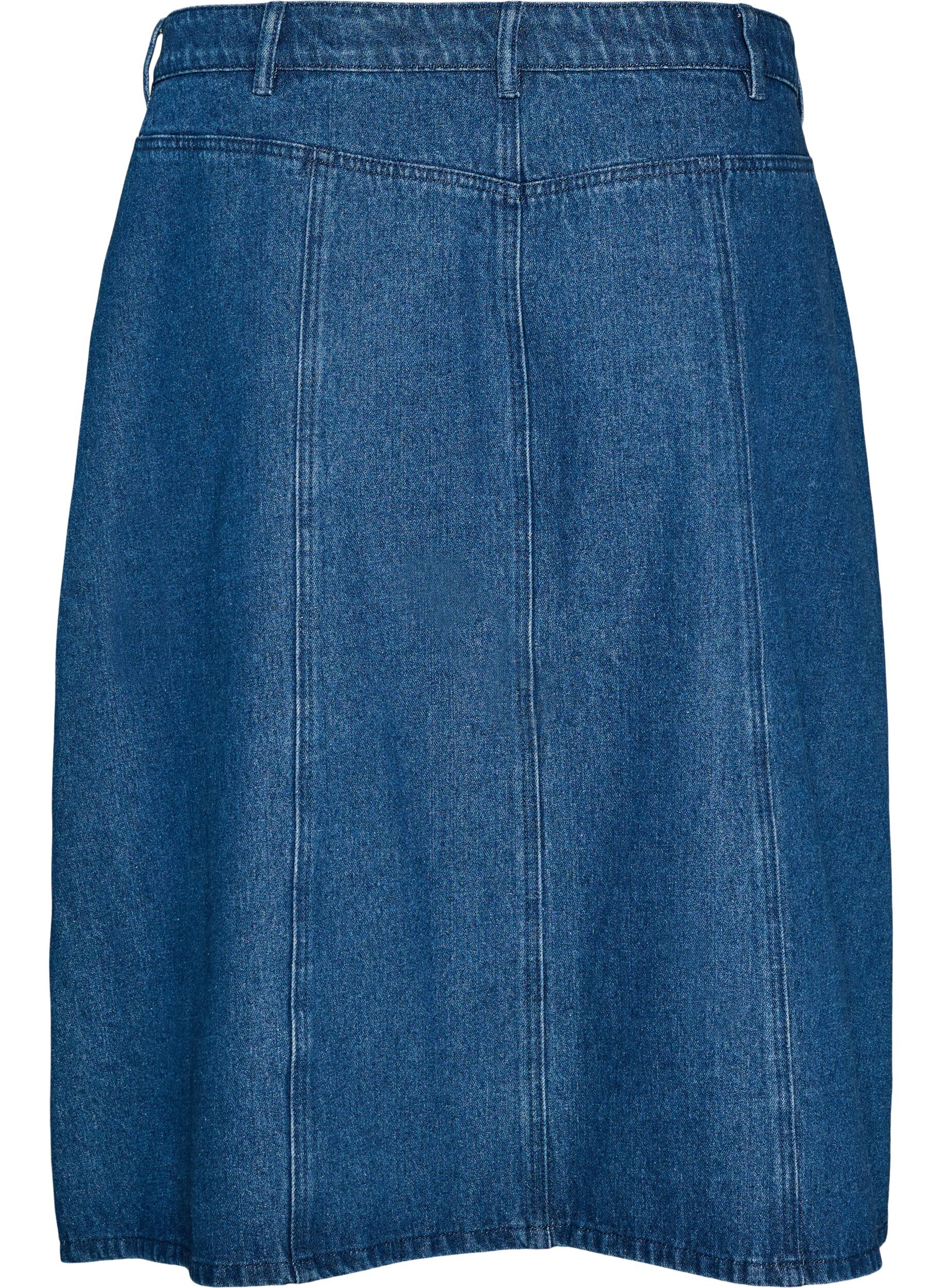 ZizziA-formet denimnederdel med b&oslash;lget knapstolpe, Bl&aring;, Packshot image number 1