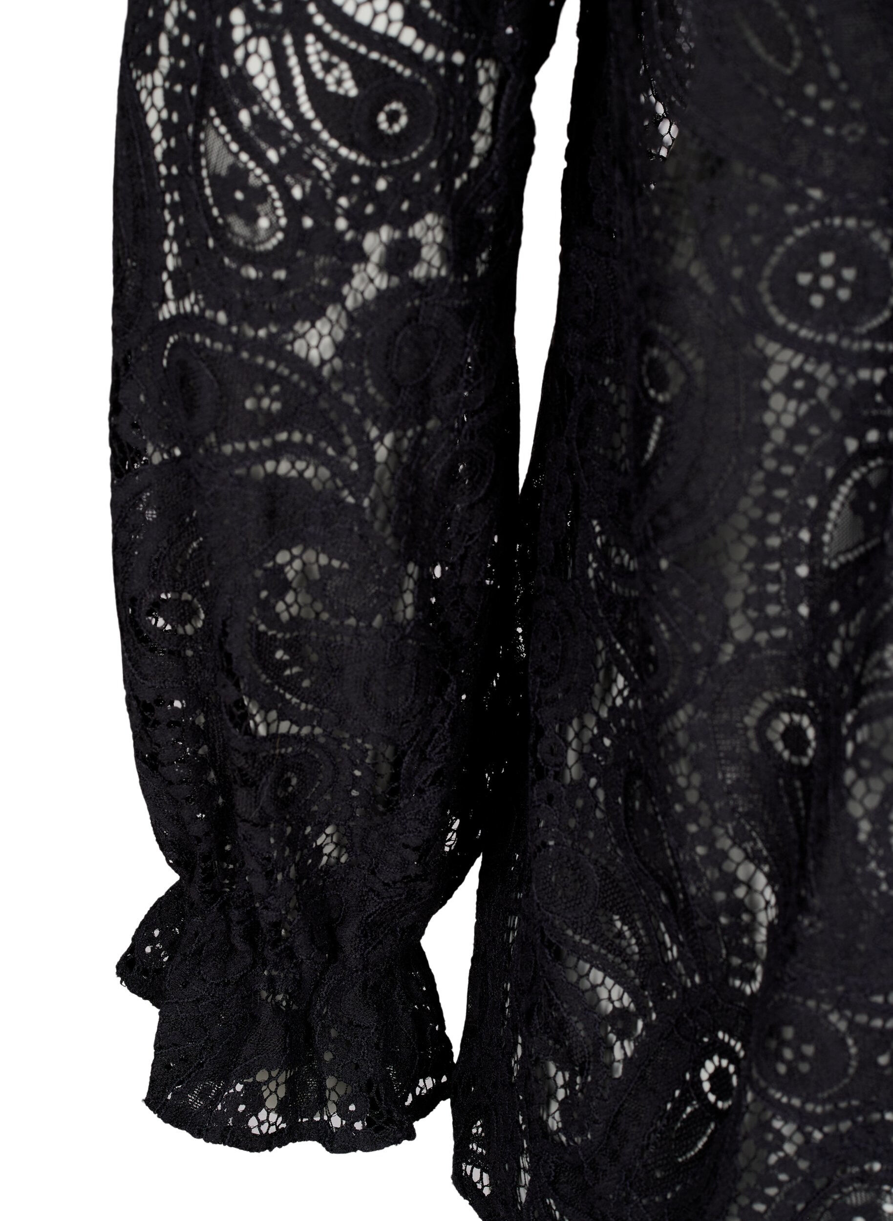 Zizzi Blonde skjortebluse med fl&aelig;sedetaljer, Black, Packshot image number 3