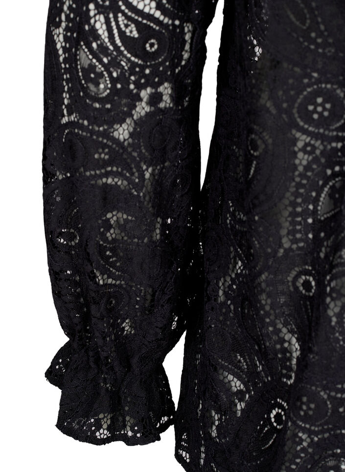 Blonde skjortebluse med flæsedetaljer, Black, Packshot image number 3